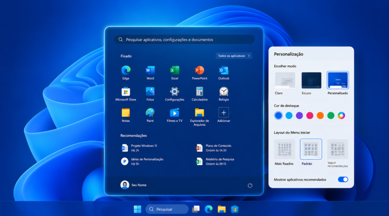 Imagem ilustrando personalizar menu Iniciar do Windows 11 em contexto de tecnologia e produtividade