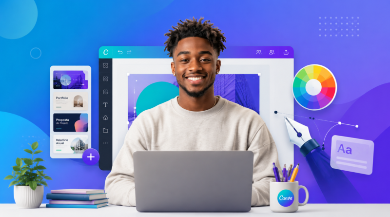 Imagem ilustrando como usar o Canva em contexto de tecnologia e produtividade