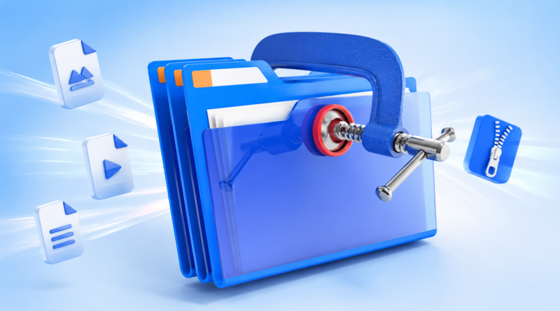 Arquivos digitais sendo compactados em uma ferramenta online