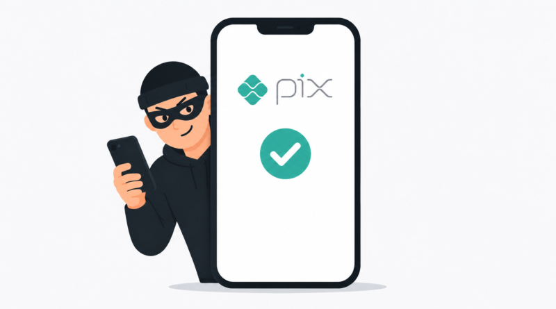 Pessoa conferindo os dados de uma transferência Pix no celular antes de confirmar o pagamento.