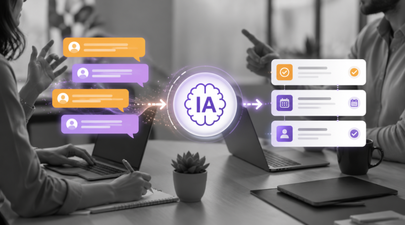 Tela de reunião online com resumo gerado por inteligência artificial